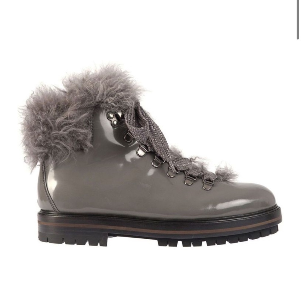 Agl shearling and leather tie up booties